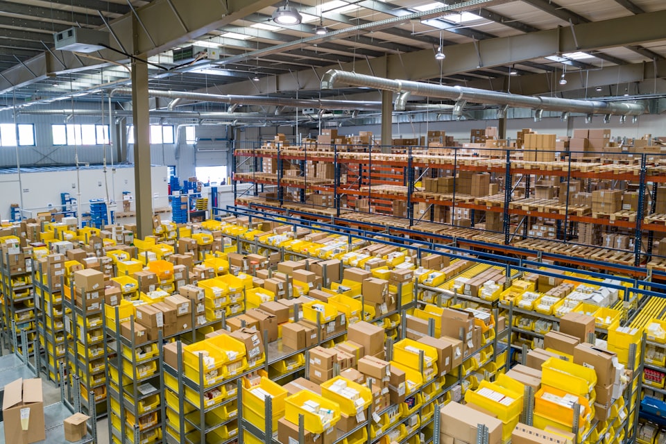 Electric forklift in warehouse — industrial equipment collateral